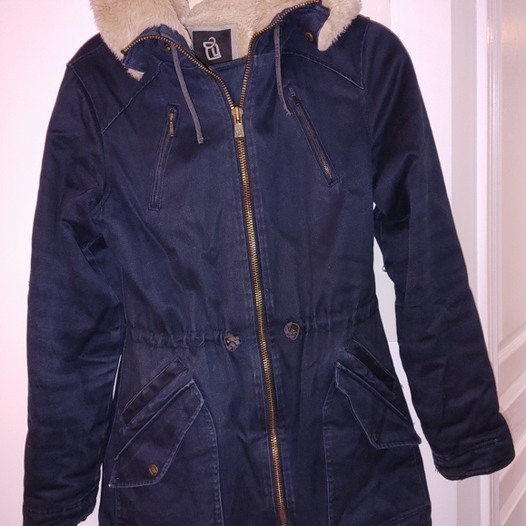 Navy Blue Hemp Hoodlamb Winter Coat - Picture 2 of 8